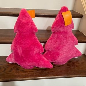 C & C OF CALIFORNIA HOT PINK PLUSH CHRISTMAS TREE THROW PILLOWS